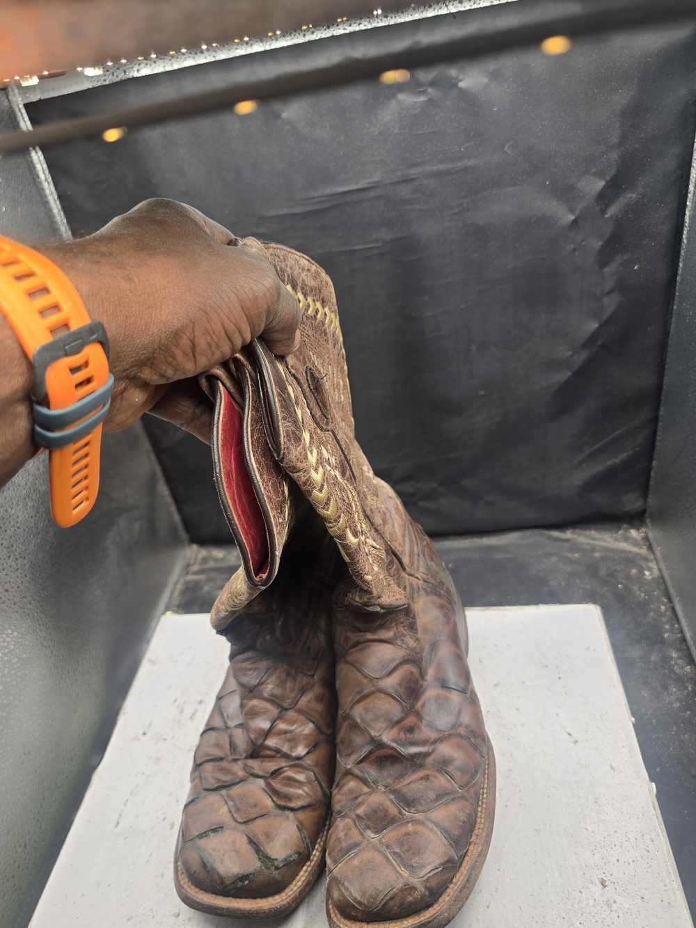 Ferrini Brown Quilted Leather Cowboy Boots with Red Lining